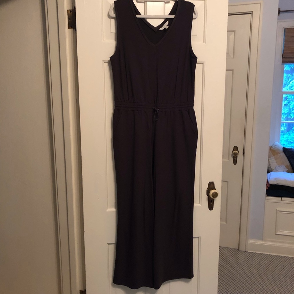 Black wide-leg jersey knit jumpsuit